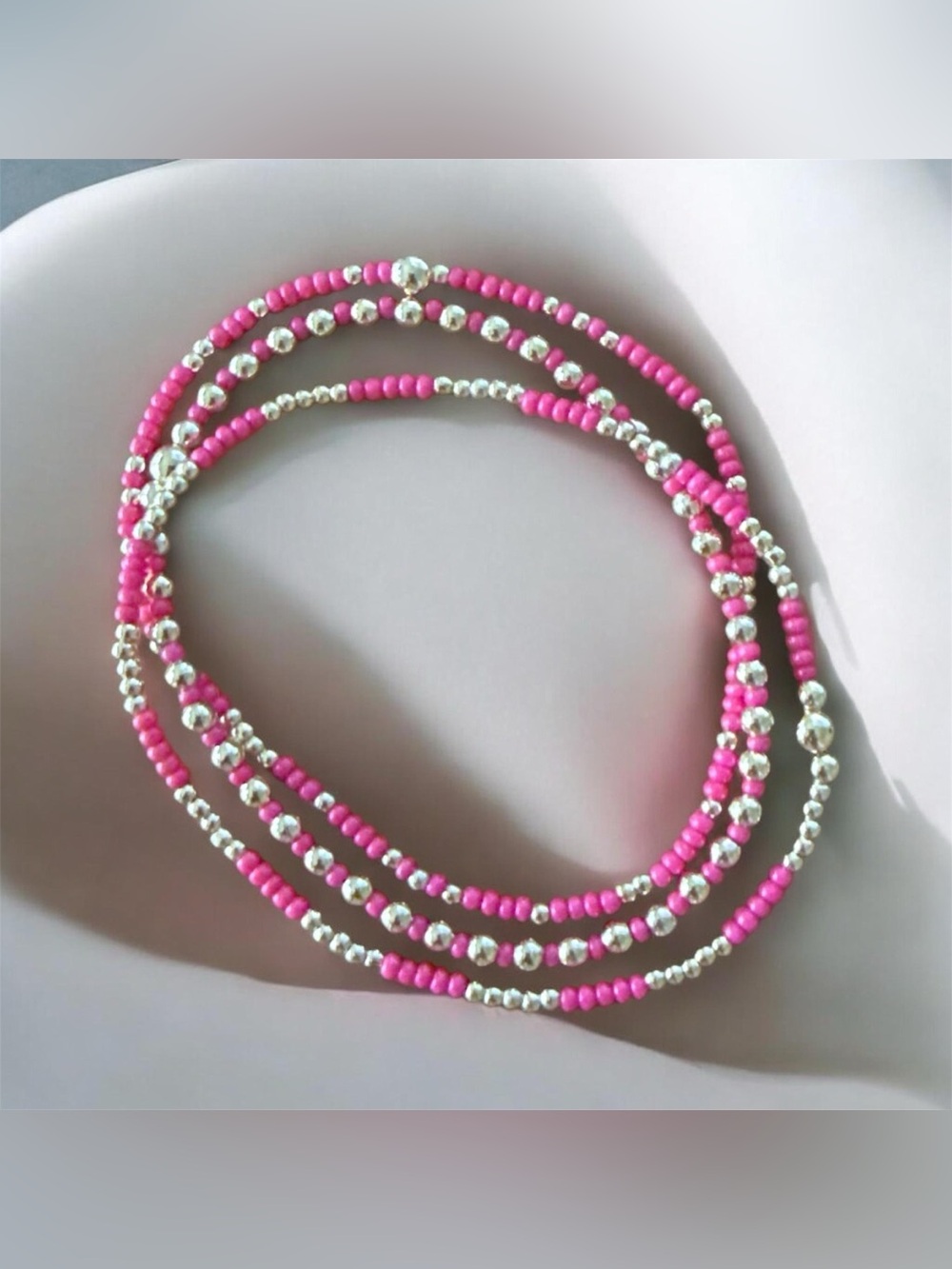 14K Gold Filled & Hot Pink Beaded Stretch Bracelet Set - Women Jewelry